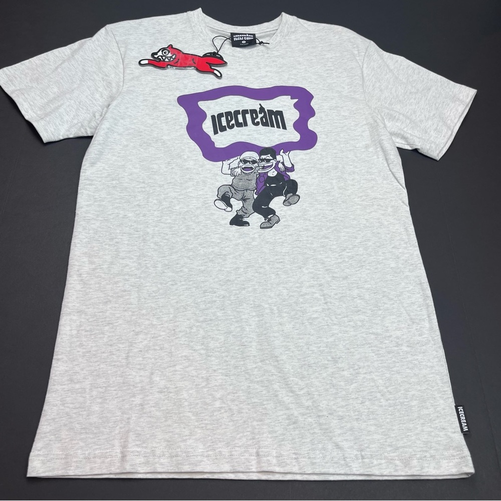 ICECREAM Pals Mens SZ Small Light Heather Grey Gray Short Sleeve Shirt NEW *FLAW